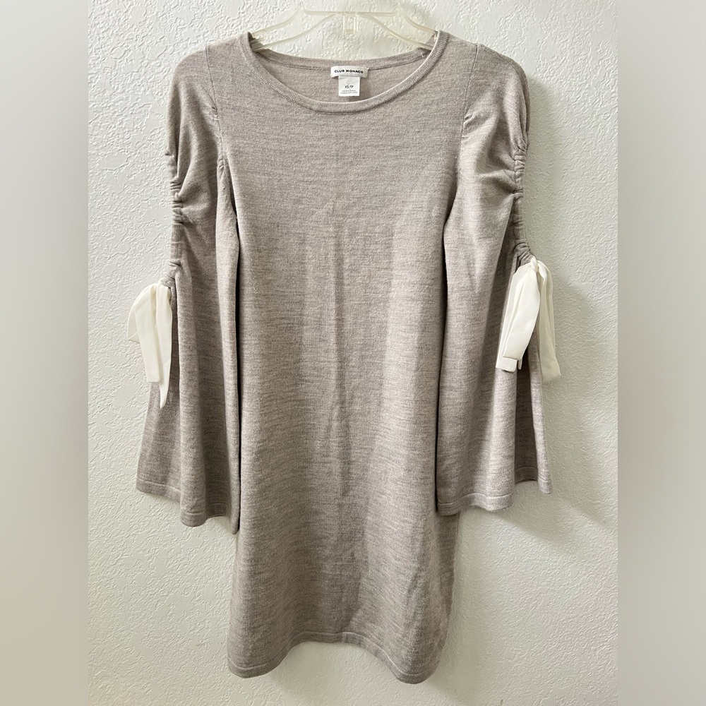 Club Monaco Women’s Wool shirt dress with bows and bell  sleeves XS